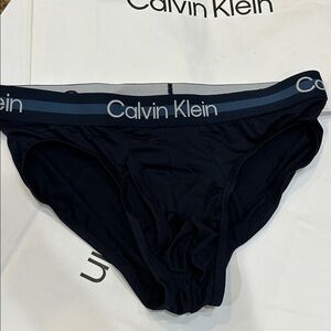 Calvin Klein refined Men Microfiber Stretch Hip Brief navy blue color logo